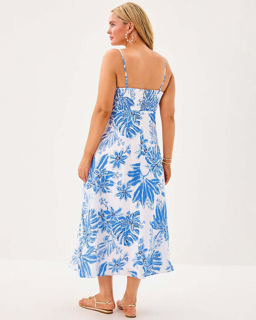 Jorgian Linen Midi Dress - Resort White Jet Set Jungle