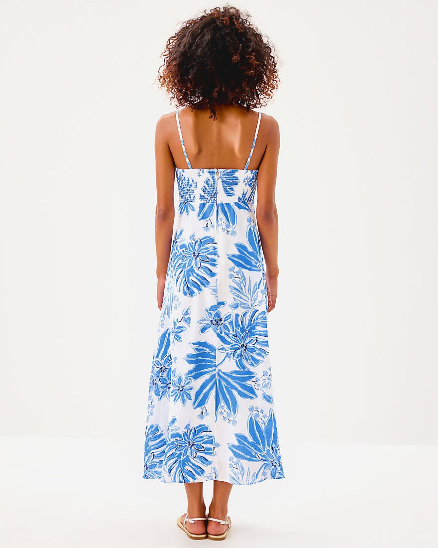Jorgian Linen Midi Dress - Resort White Jet Set Jungle