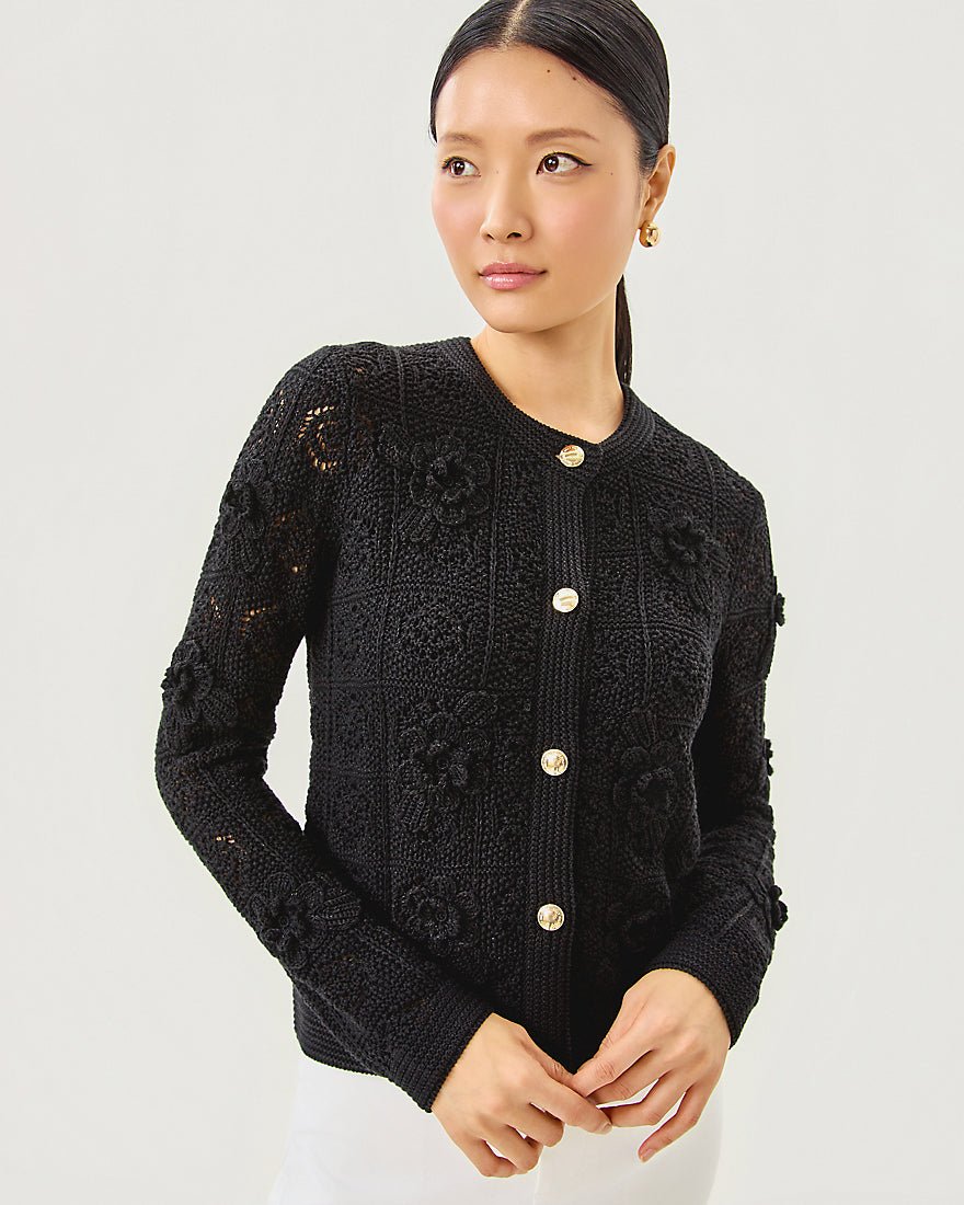 Lenalie Cardigan - Black Metallic Garden Crochet