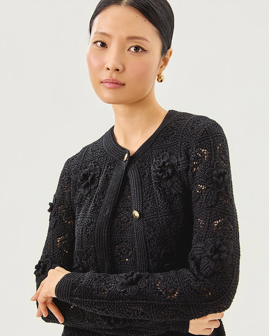 Lenalie Cardigan - Black Metallic Garden Crochet