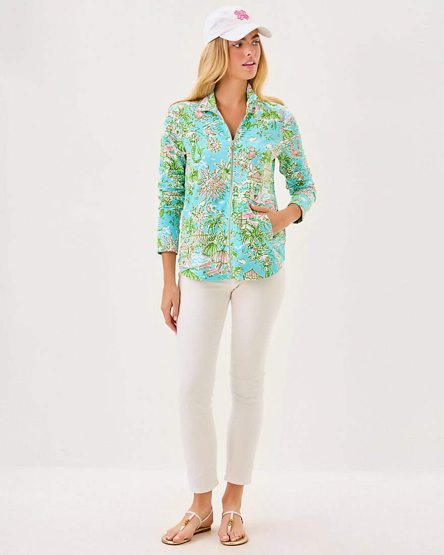 Leona Upf 50 Plus Zip Up - Fresh Water Blue Sunbathers Bliss