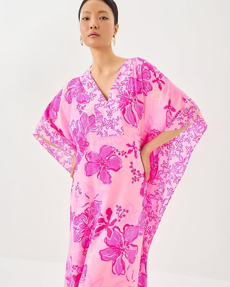 Levy Silk Maxi Caftan Dress - Parigi Pink Supporting Squad