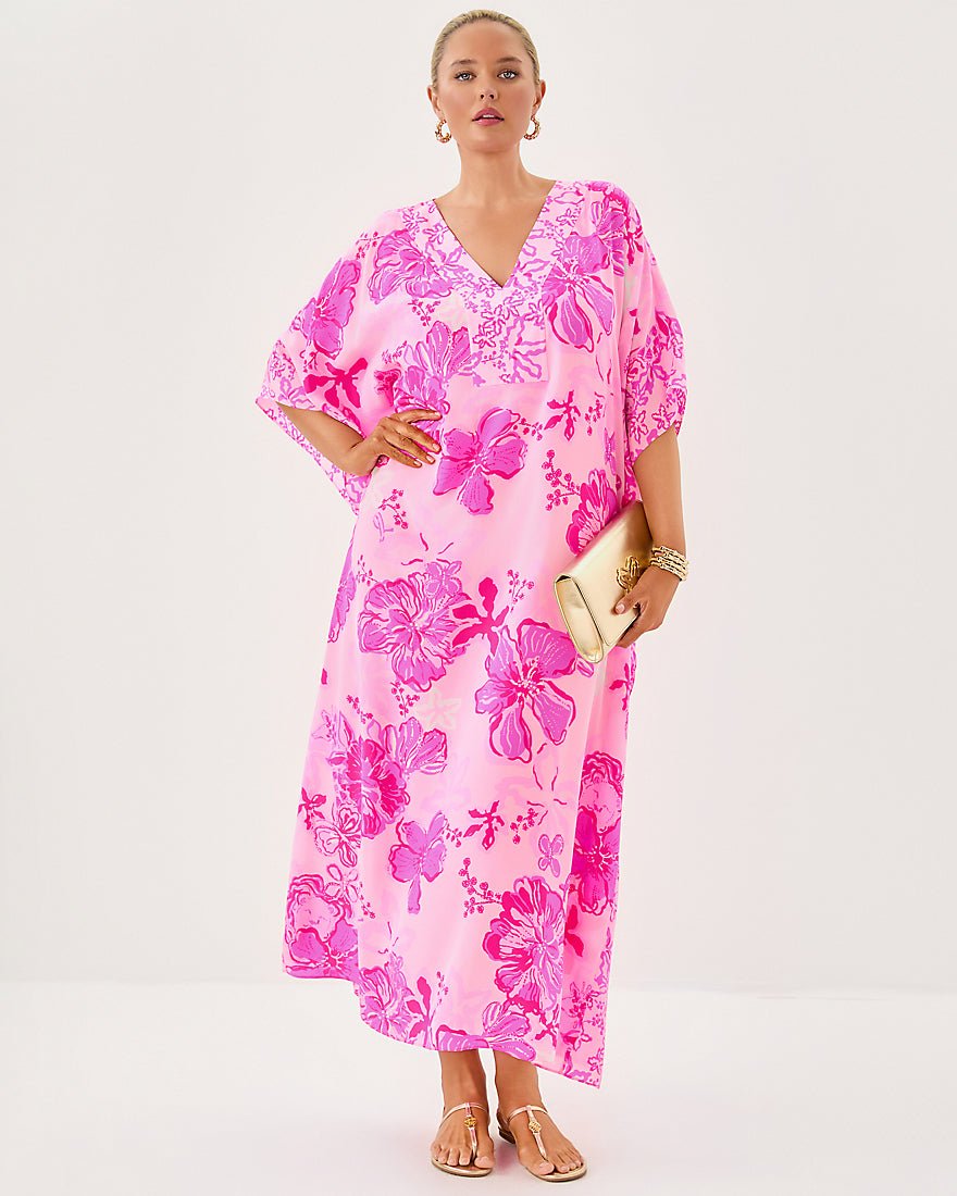 Levy Silk Maxi Caftan Dress - Parigi Pink Supporting Squad