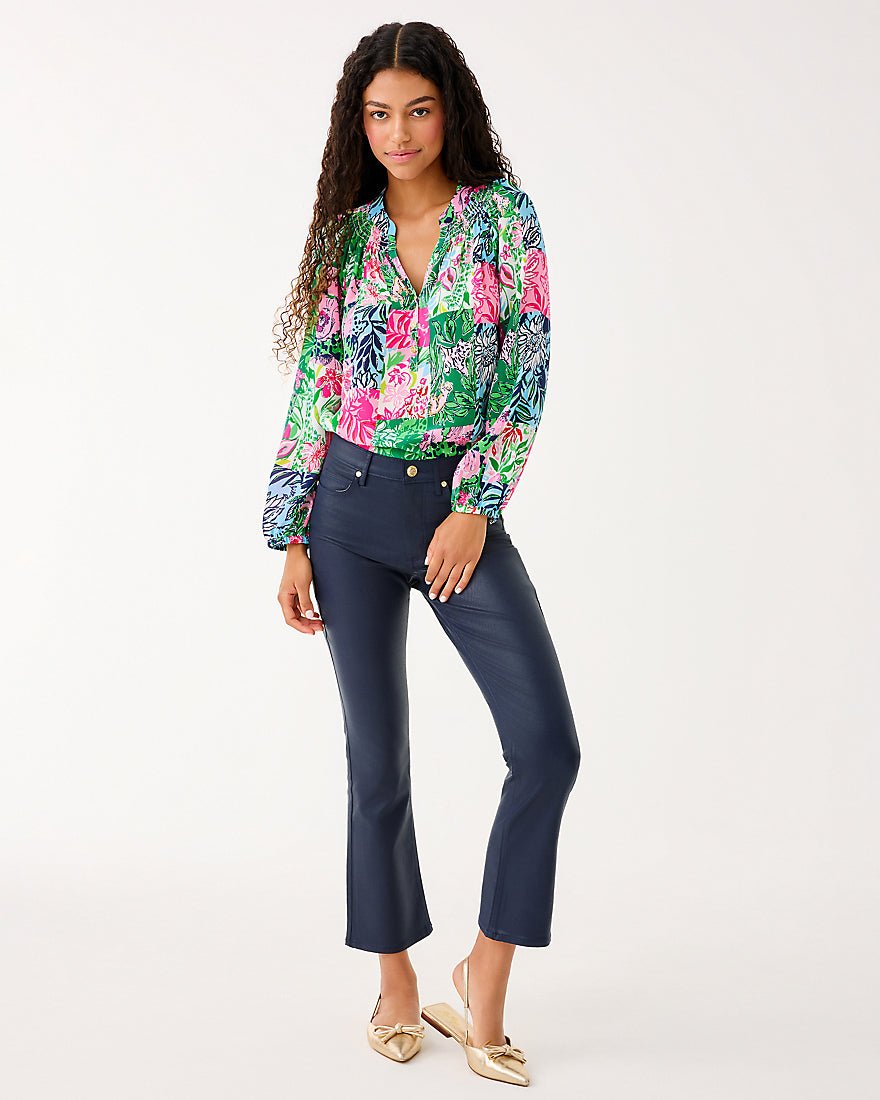 Liza Coated Crop Flare Jean - Low Tide Navy