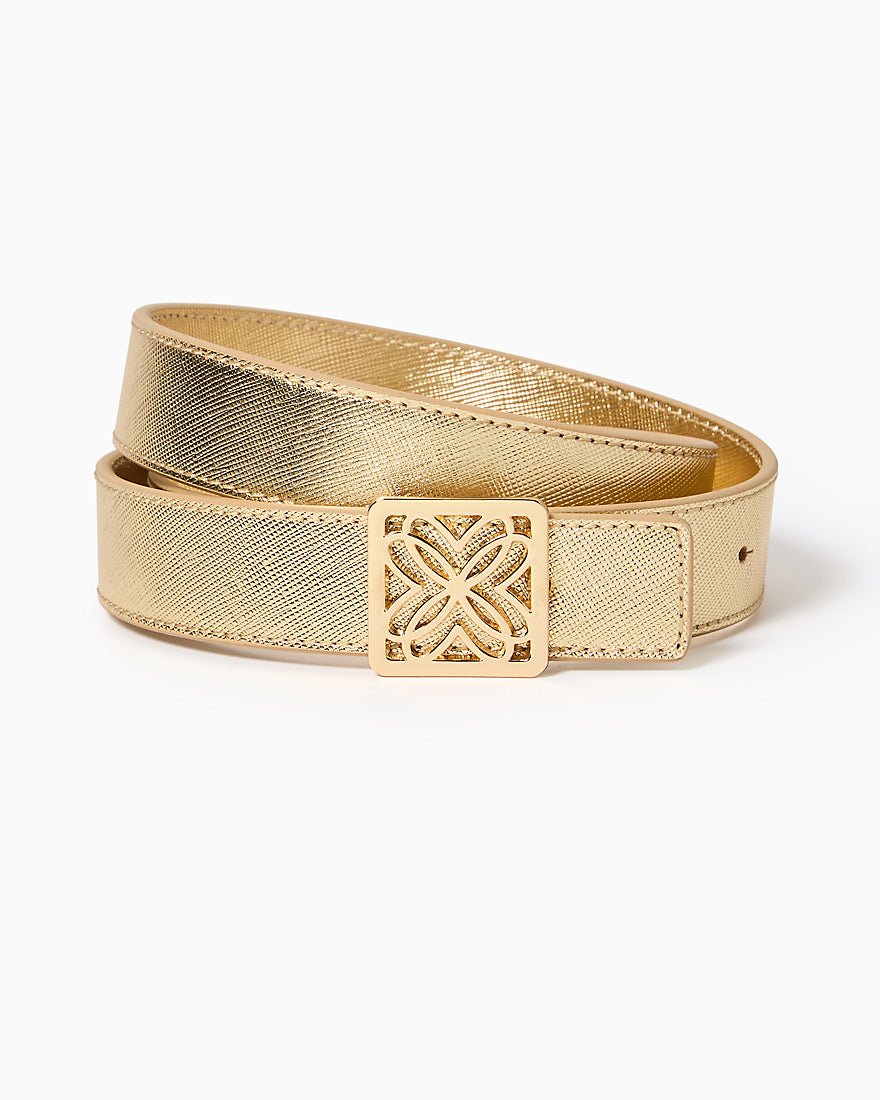 Lp Skinny Leather Logo Belt - Gold Metallic