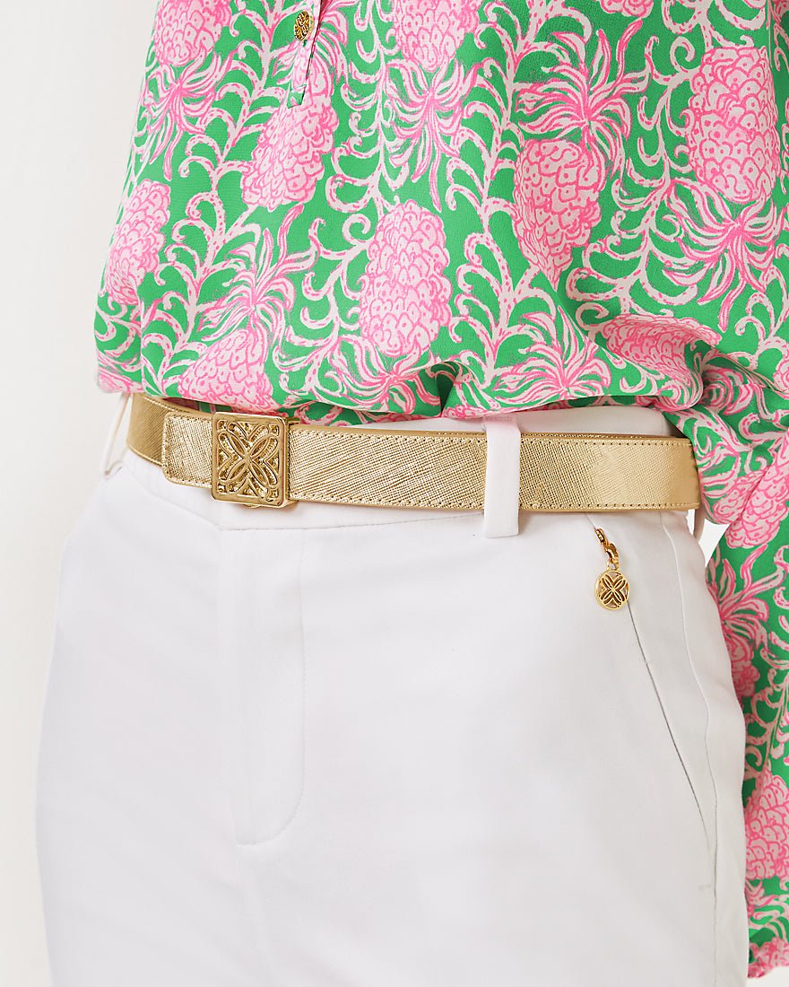 Lp Skinny Leather Logo Belt - Gold Metallic