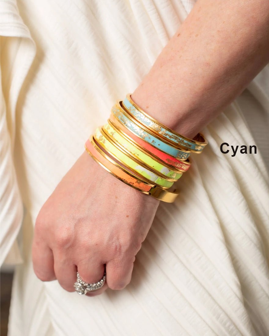 Lumino ColorPop Gold Bangle Bracelet - Cyan