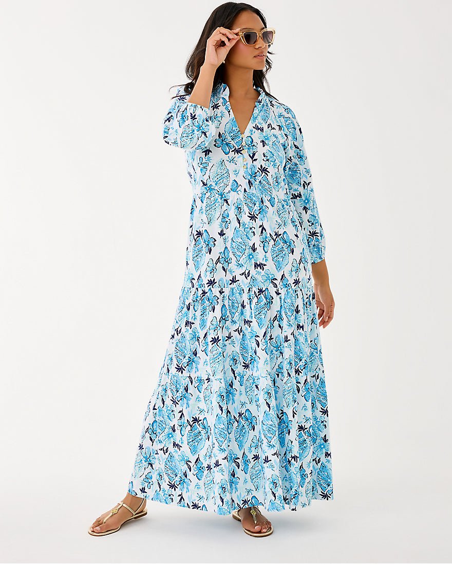 Lilly Pulitzer - Malone Three Quarter Sleeve Maxi Dress - Resort White Seashell Splendor