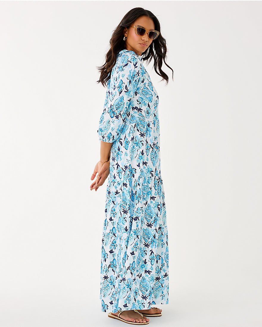 Lilly Pulitzer - Malone Three Quarter Sleeve Maxi Dress - Resort White Seashell Splendor