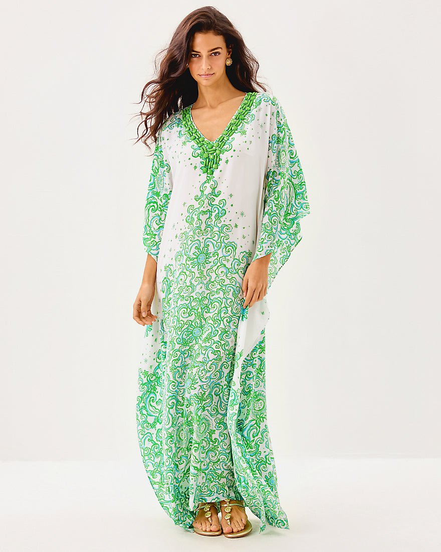 Marilla Silk Maxi Caftan Dress - Resort White Sol Mates