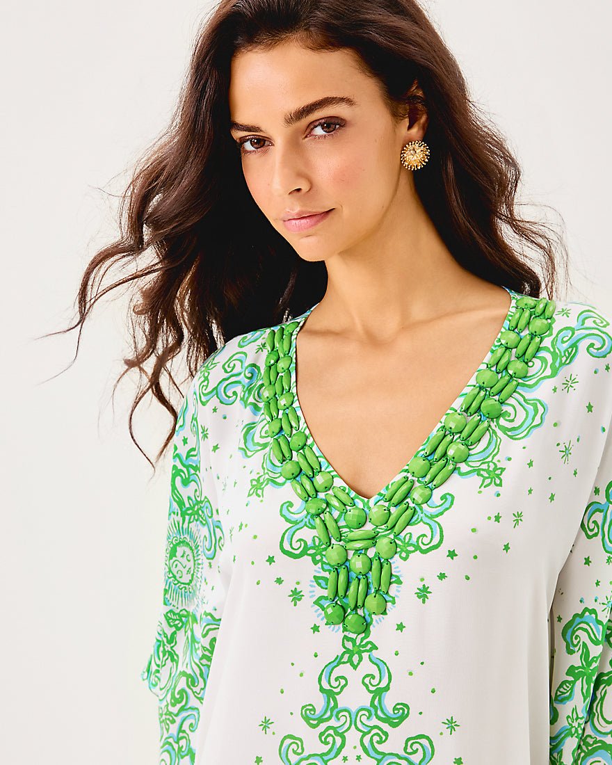 Marilla Silk Maxi Caftan Dress - Resort White Sol Mates