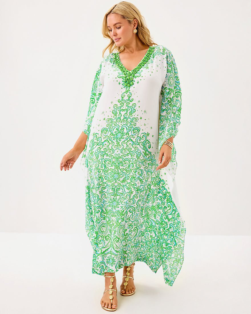 Marilla Silk Maxi Caftan Dress - Resort White Sol Mates