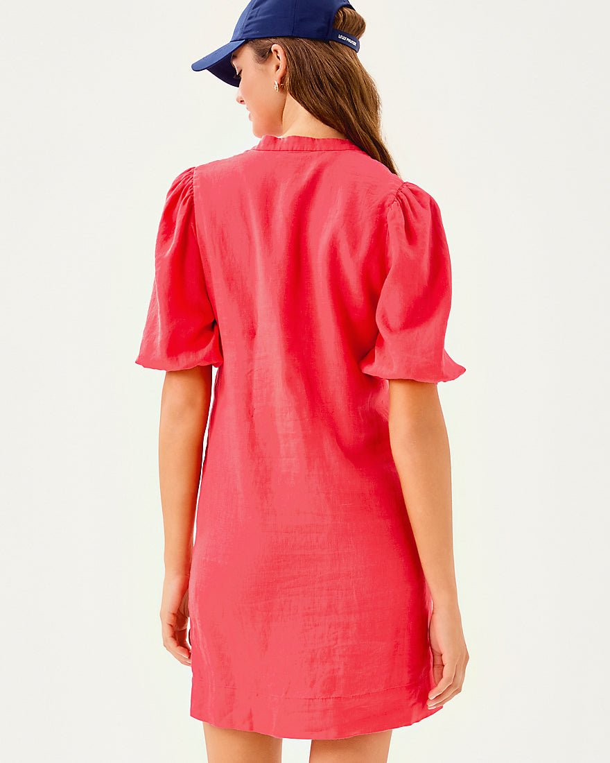 Mialeigh Elbow Sleeve Linen Dress - Cane Coral