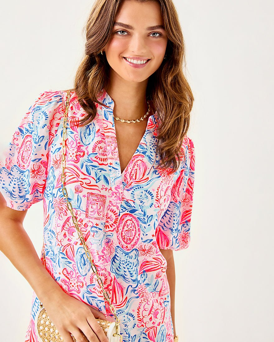 Mialeigh Elbow Sleeve Linen Dress - Resort White Lil Sun Sea Sand