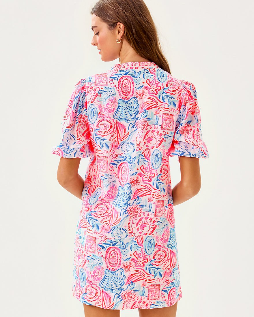 Mialeigh Elbow Sleeve Linen Dress - Resort White Lil Sun Sea Sand