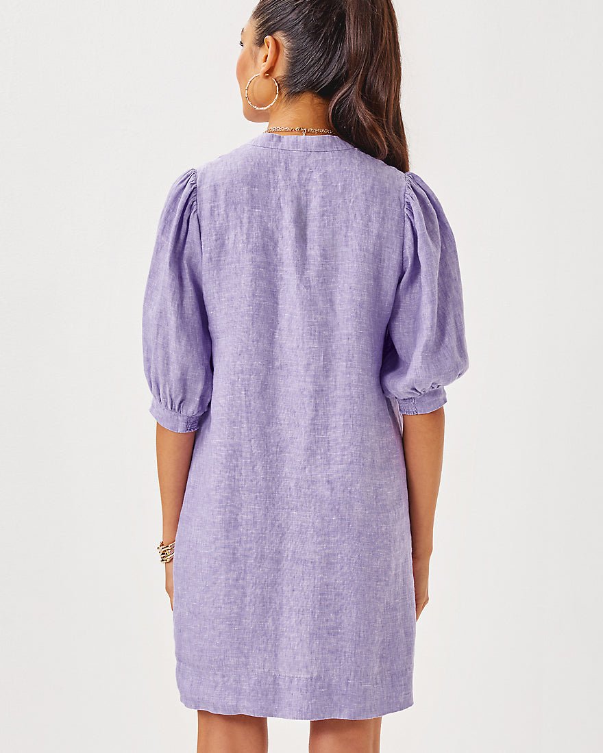 Mialeigh Elbow Sleeve Linen Dress - Tropicalia Purple X Resort White