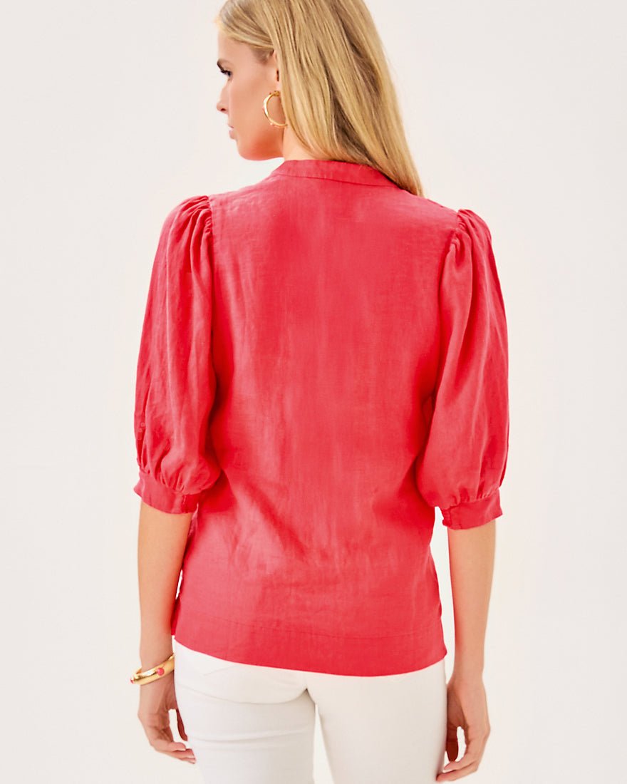 Mialeigh Elbow Sleeve Linen Top - Cane Coral