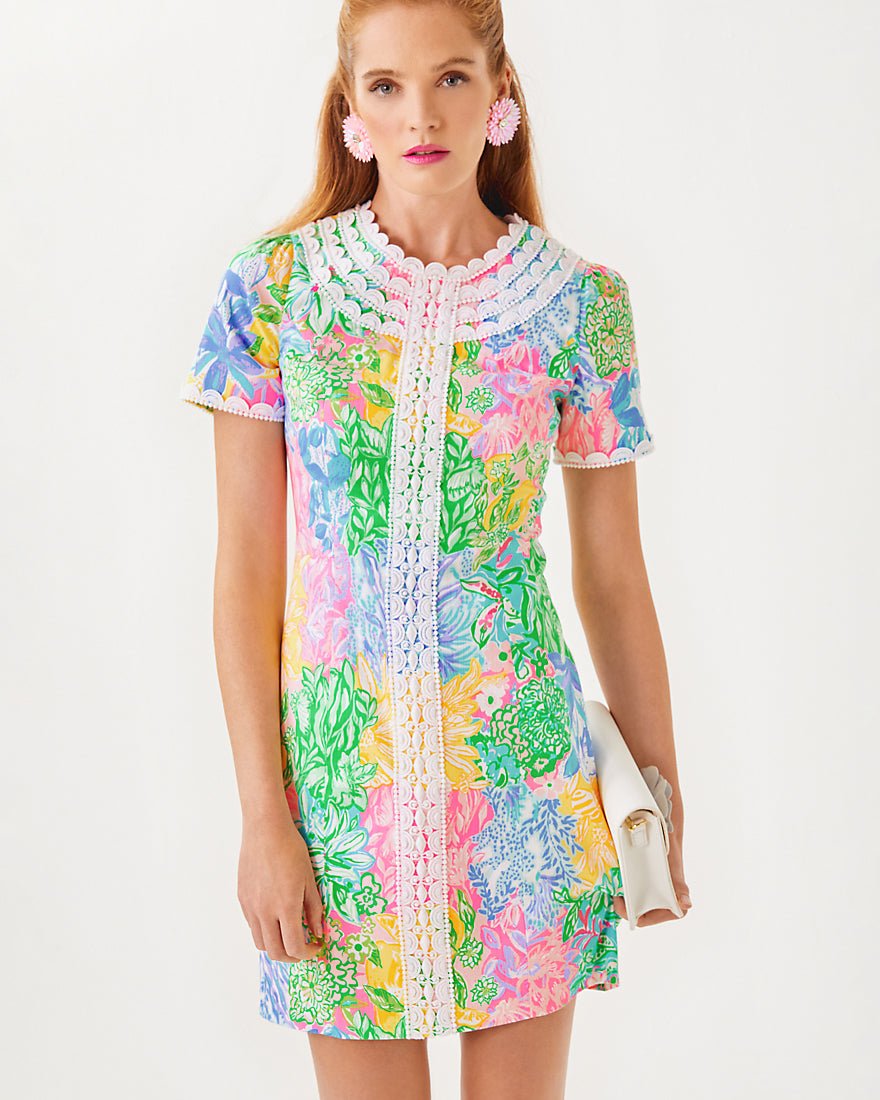 Mila Short Sleeve Stretch Dress - Multi Bright Delight Patch