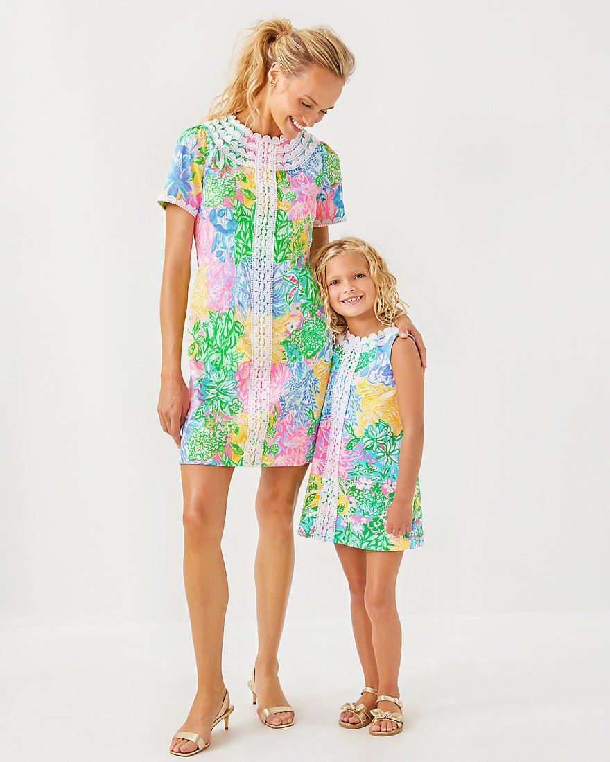 Mila Short Sleeve Stretch Dress - Multi Bright Delight Patch