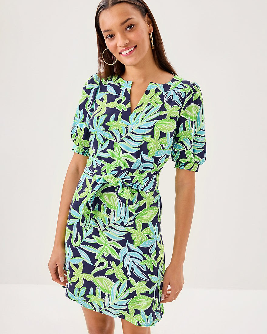 Olivine Short Sleeve Dress - Sapphire Pool Tropical Tango