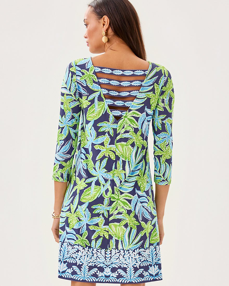 Ophelia Three Quarter Sleeve Dress - Sapphire Pool Tropical Tango