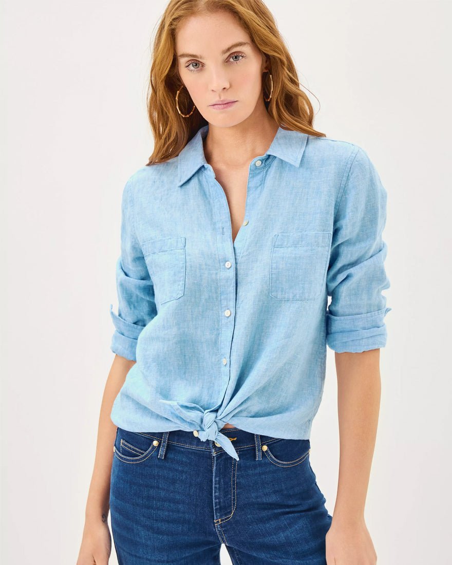 Sea View Button Down Top - Blue Peri X Resort White