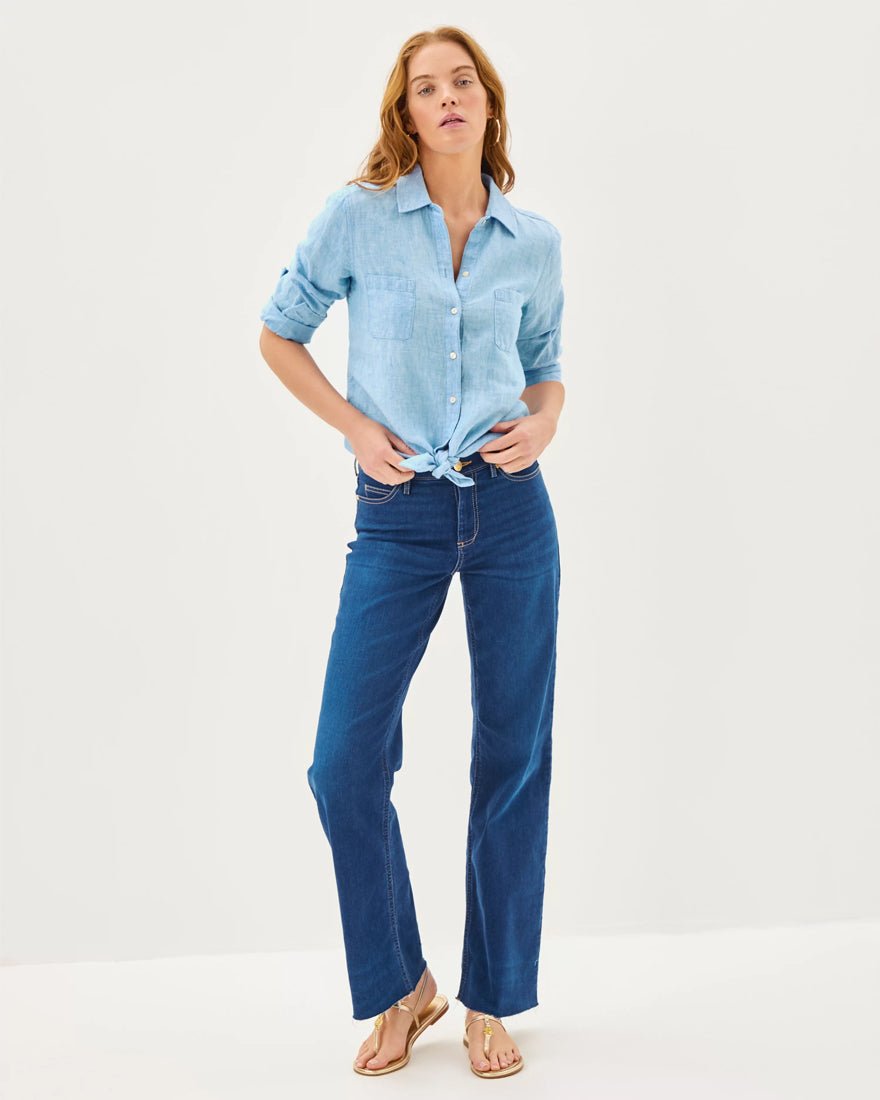 Sea View Button Down Top - Blue Peri X Resort White