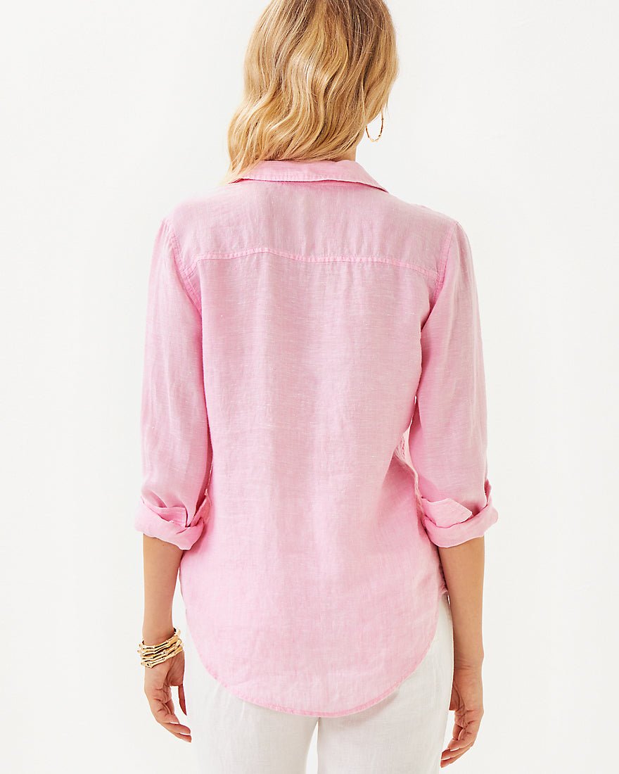Sea View Button Down Top - Conch Shell Pink X Resort White