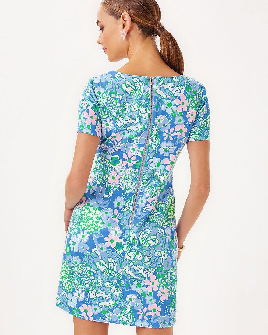 The Short Sleeved Lilly Shift Dress - Sunwashed Blue Plumes In Bloom
