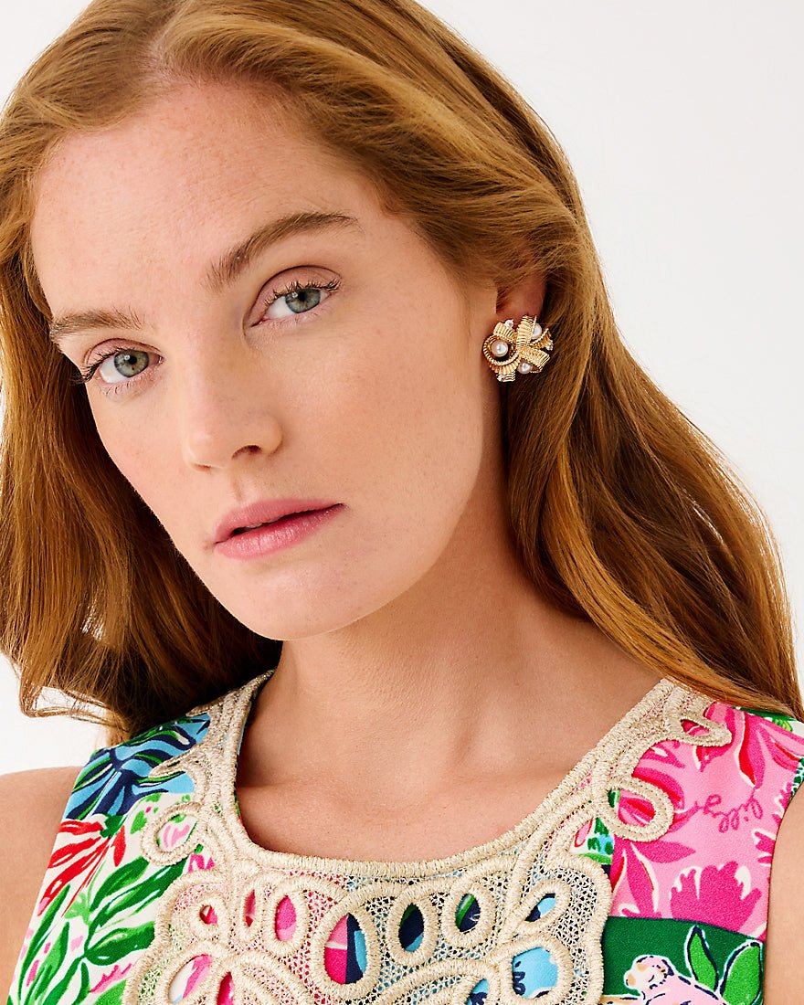 Tis The Season Pearl Cluster Earrings - Gold Metallic