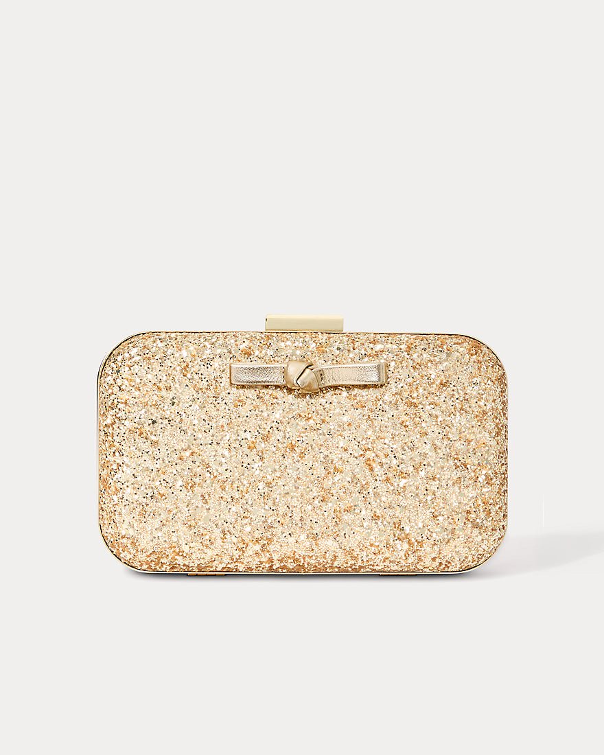 Wanda Bow Glitter Clutch - Gold Metallic