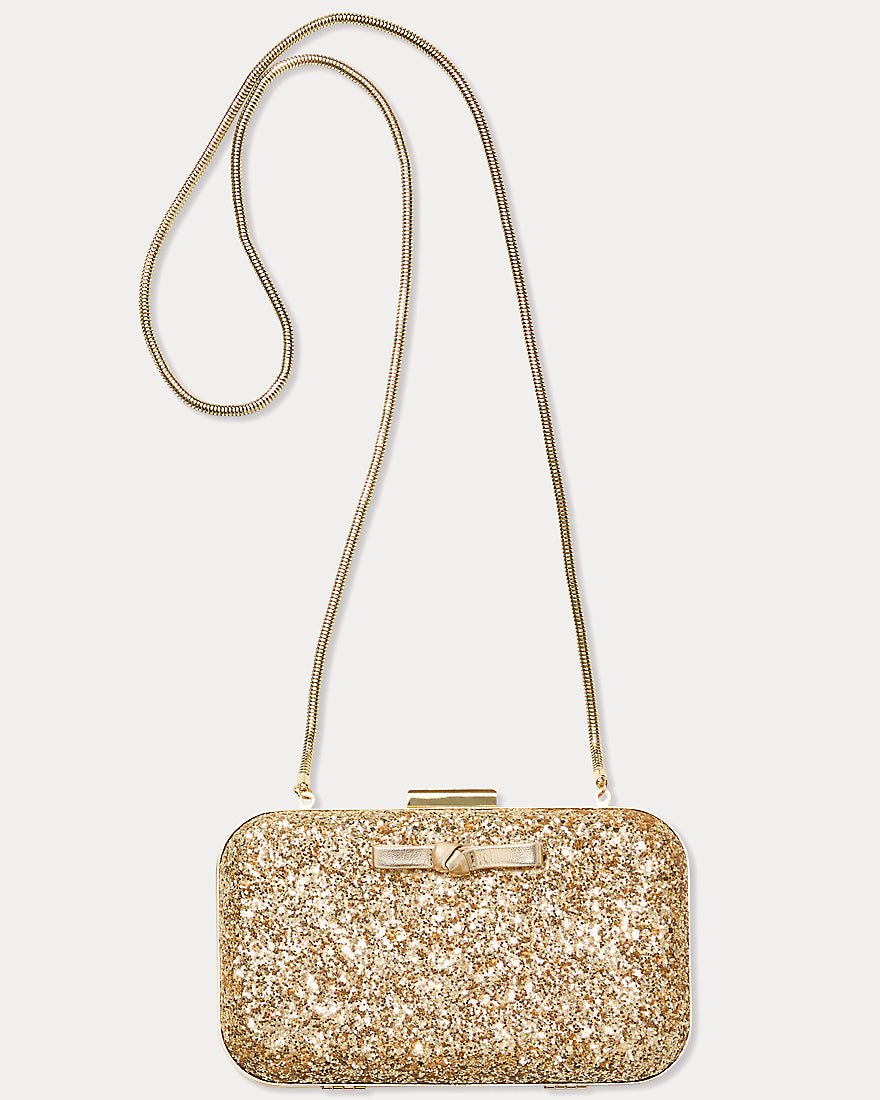 Wanda Bow Glitter Clutch - Gold Metallic