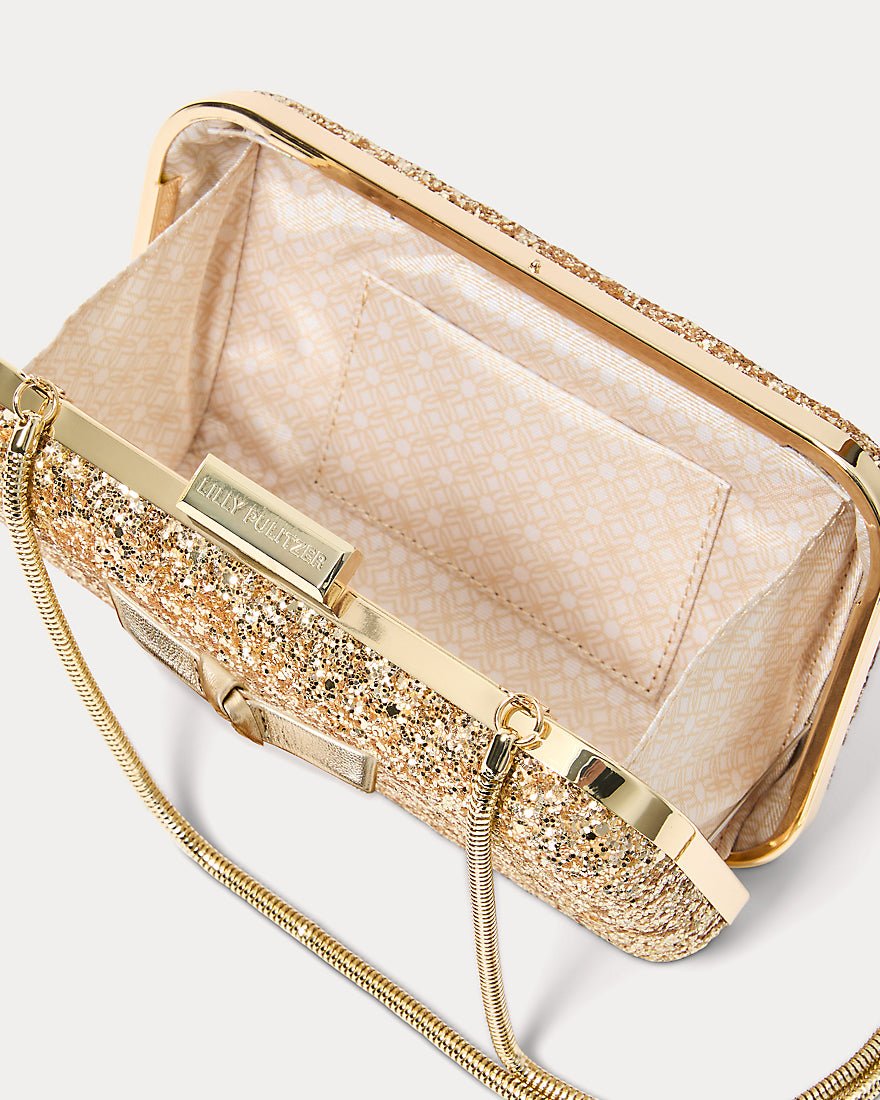 Wanda Bow Glitter Clutch - Gold Metallic