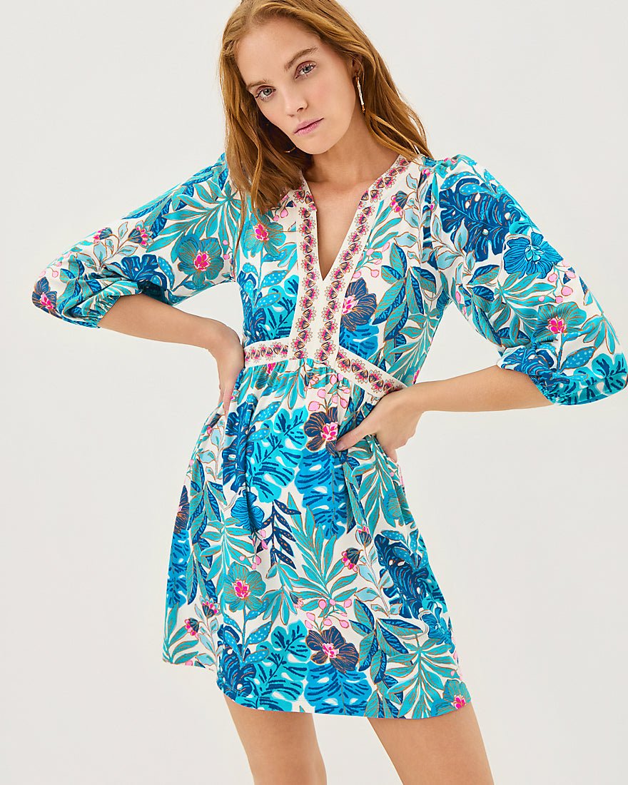 Wexlee Skirted Romper - Breezy Aqua Best Fronds Forever
