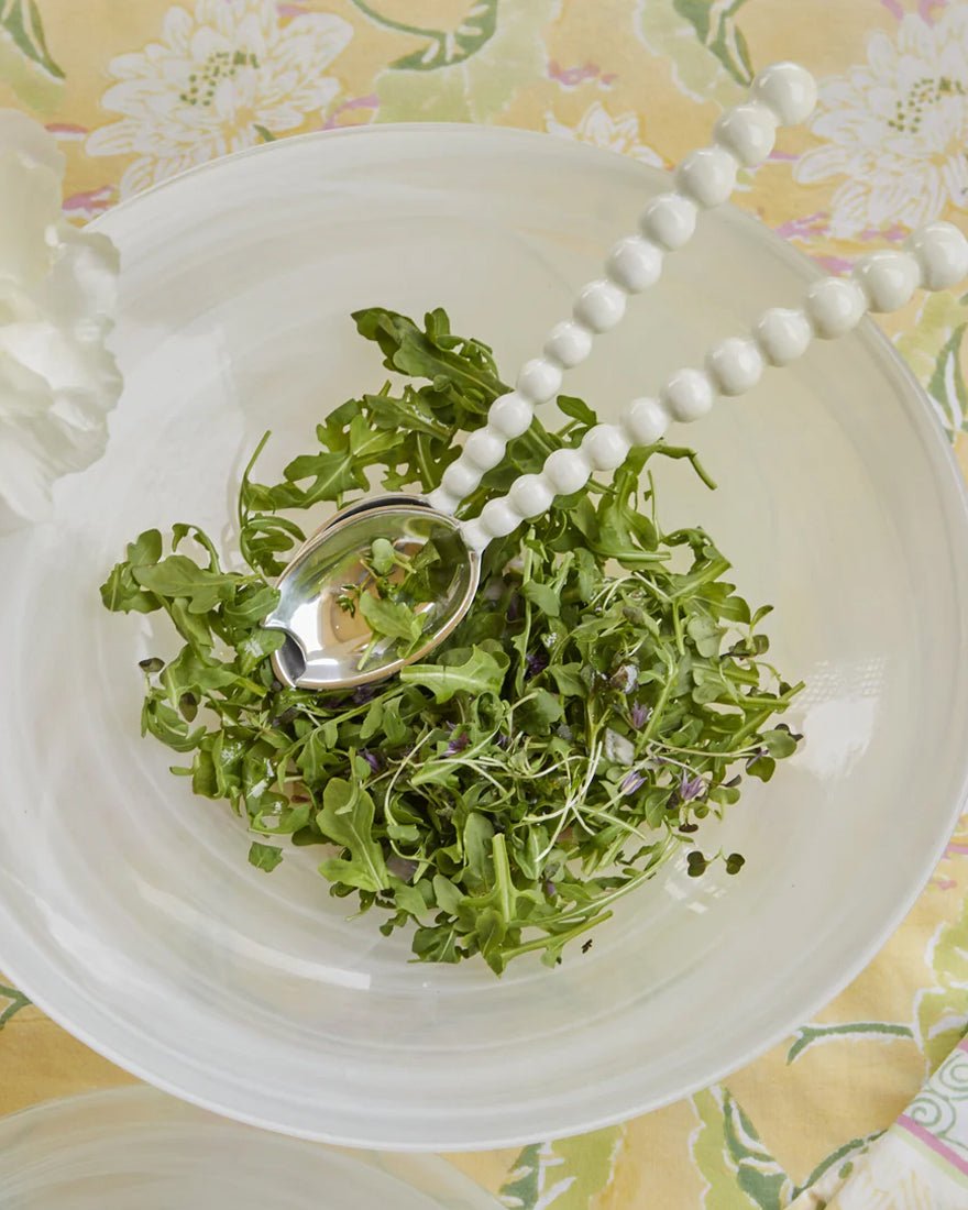 White Pearled Salad Servers - White