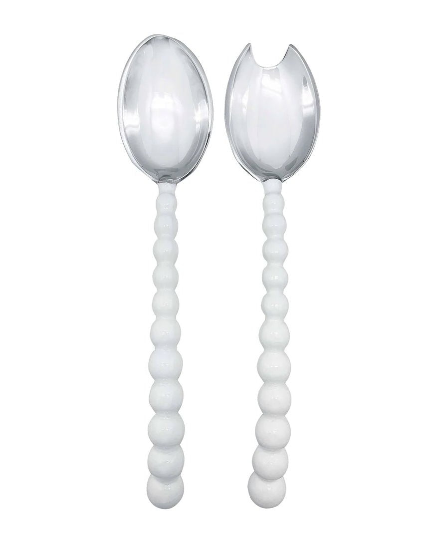 White Pearled Salad Servers - White