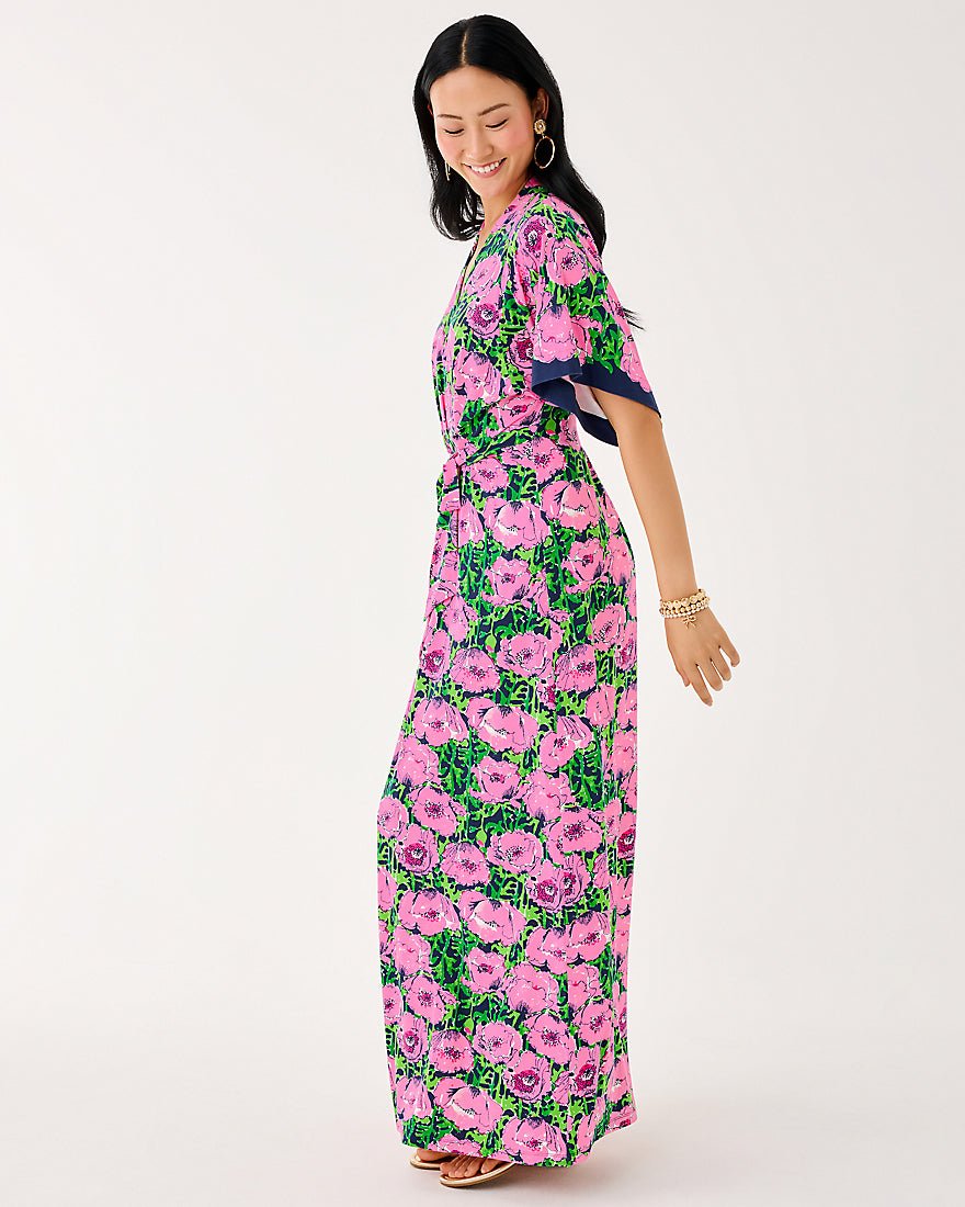 Wisteria Elbow Sleeve V Neck Maxi Dress - Low Tide Navy Florrie