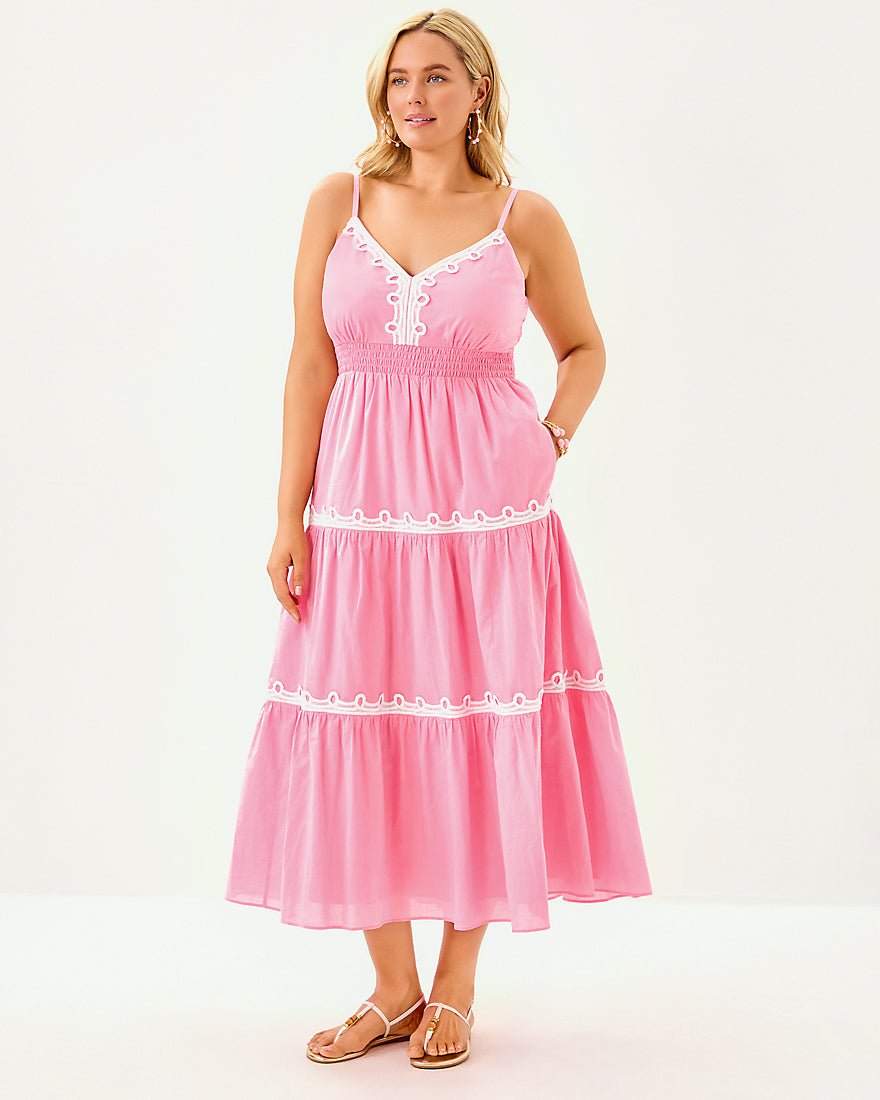 Zanna Cotton Midi Dress - Conch Shell Pink