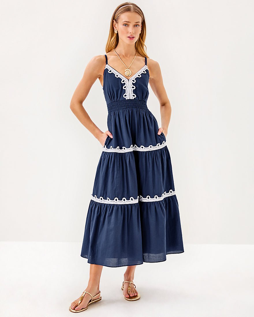 Zanna Cotton Midi Dress - Sapphire Pool