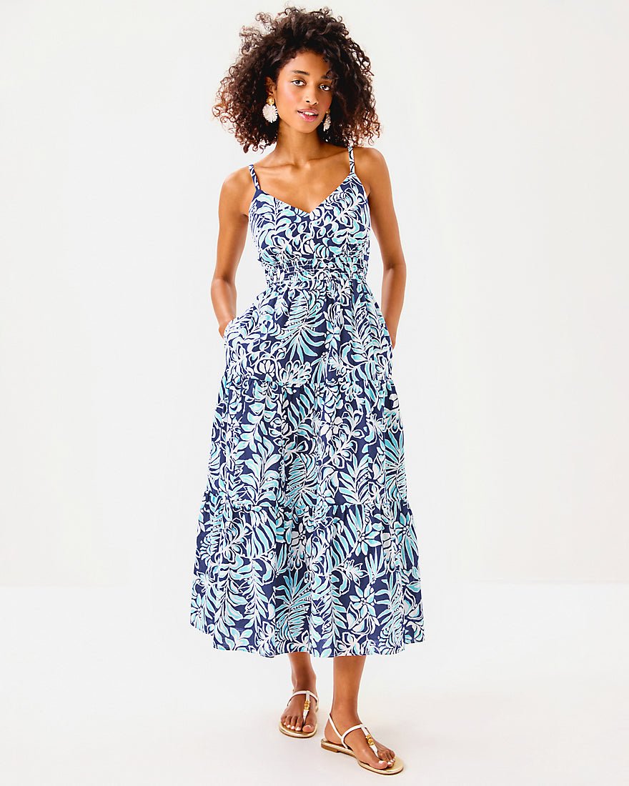 Zanna Cotton Midi Dress - Sapphire Pool Summer Shorelines