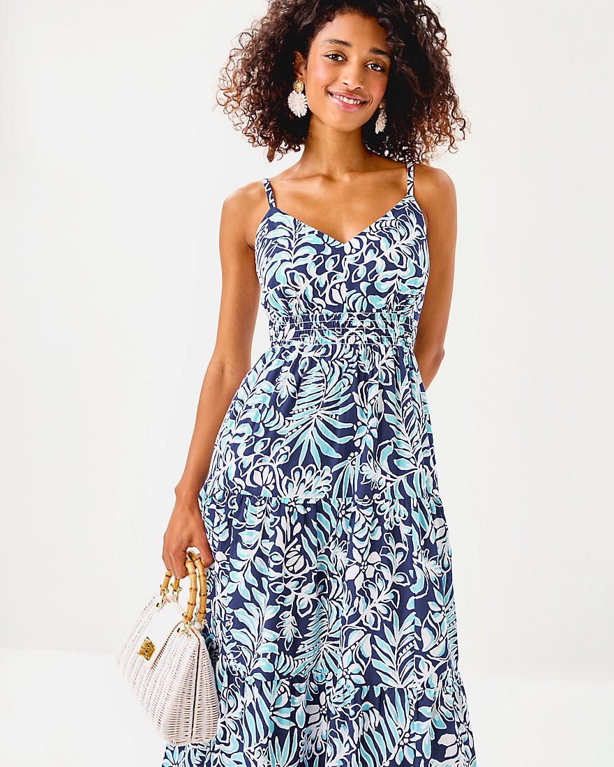 Zanna Cotton Midi Dress - Sapphire Pool Summer Shorelines