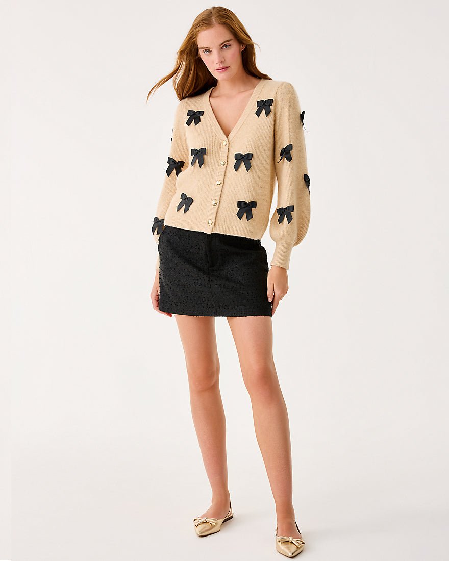 Zarie Cardigan - Heathered Wicker Tan Party Bows