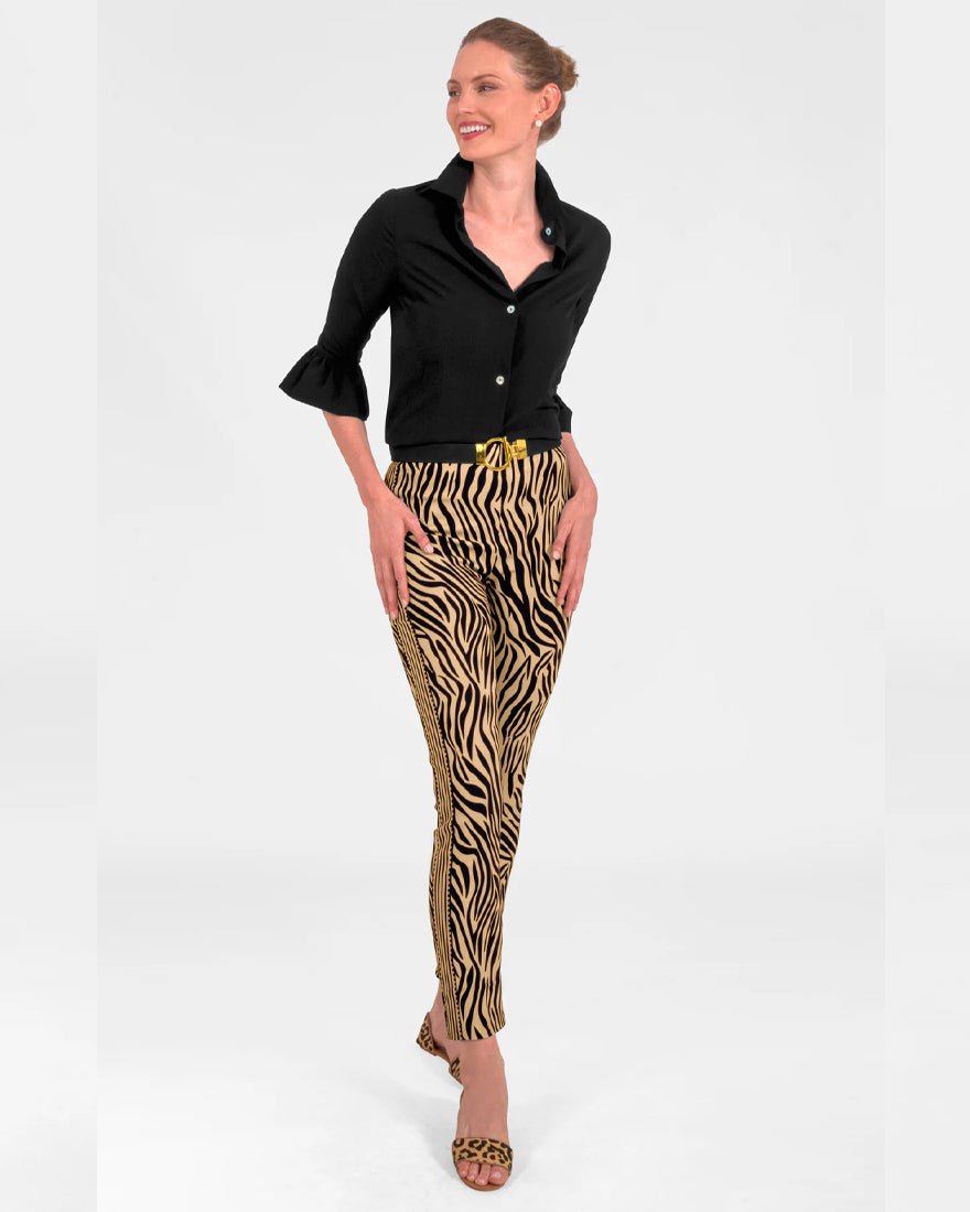 Gripeless Pull On Pants - Animal Instincts Zebra Khaki