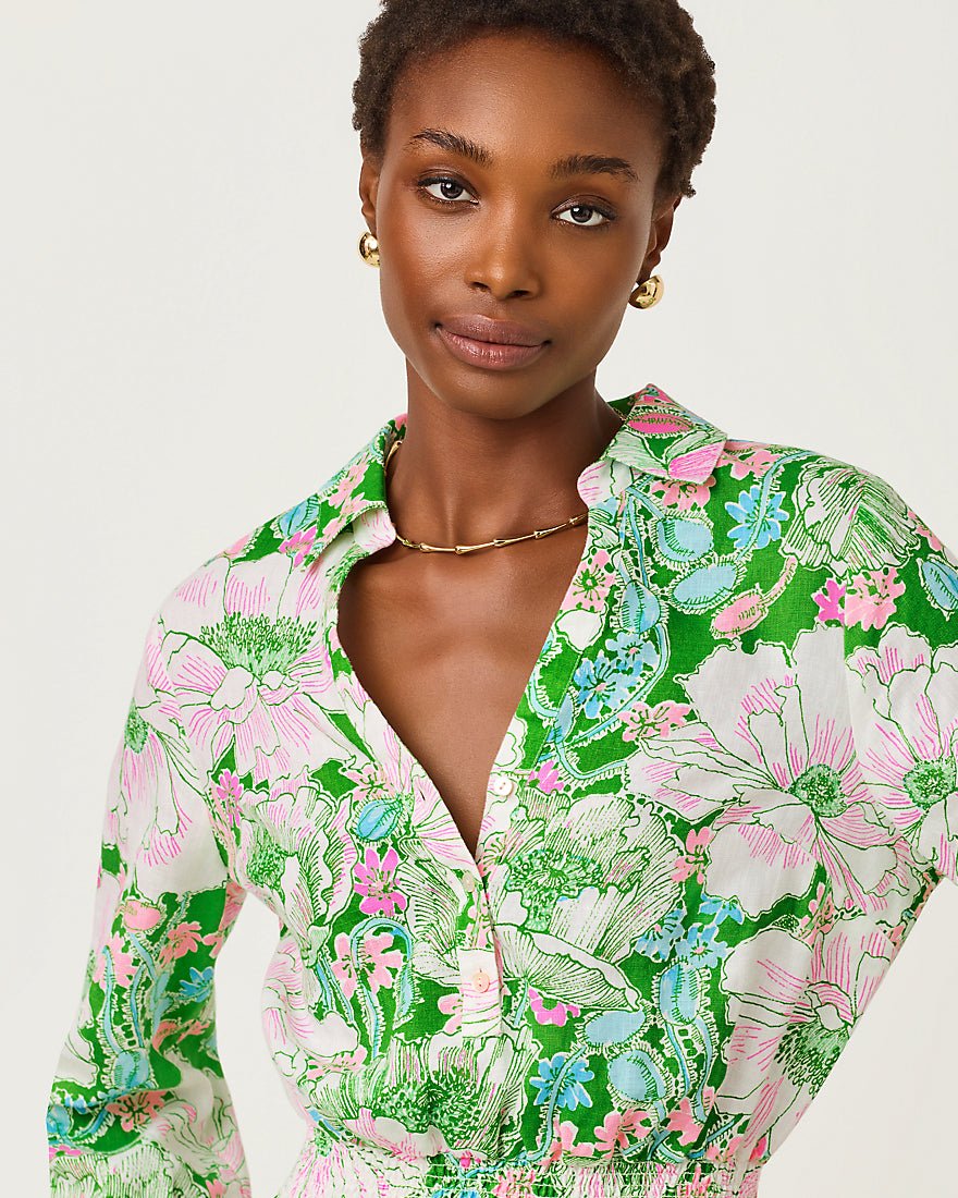 Lilly Pulitzer - Abralynn Linen Shirtdress - Putting Green Poppyland