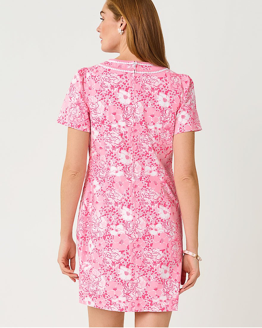 Lilly Pulitzer - Adetta Short Sleeve Stretch Shift Dress - Conch Shell Pink Burst Of Joy