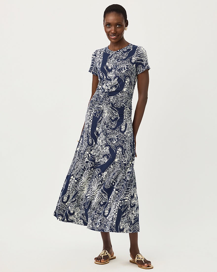Lilly Pulitzer - Alma Midi Dress Upf 50 Plus - Low Tide Navy Lil Palm Prowl