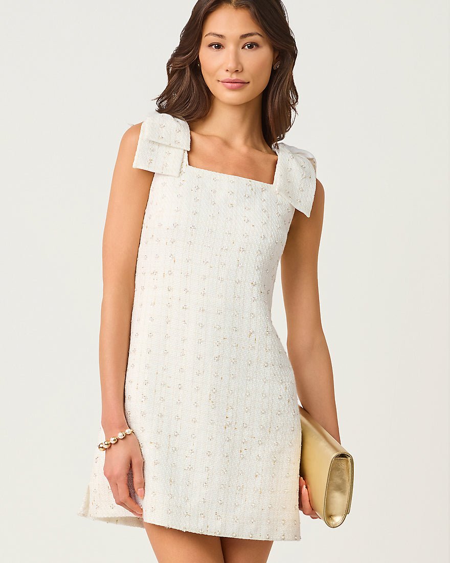 Lilly Pulitzer - Anders Skirted Romper - Resort White Flower Pearl Embellished Boucle
