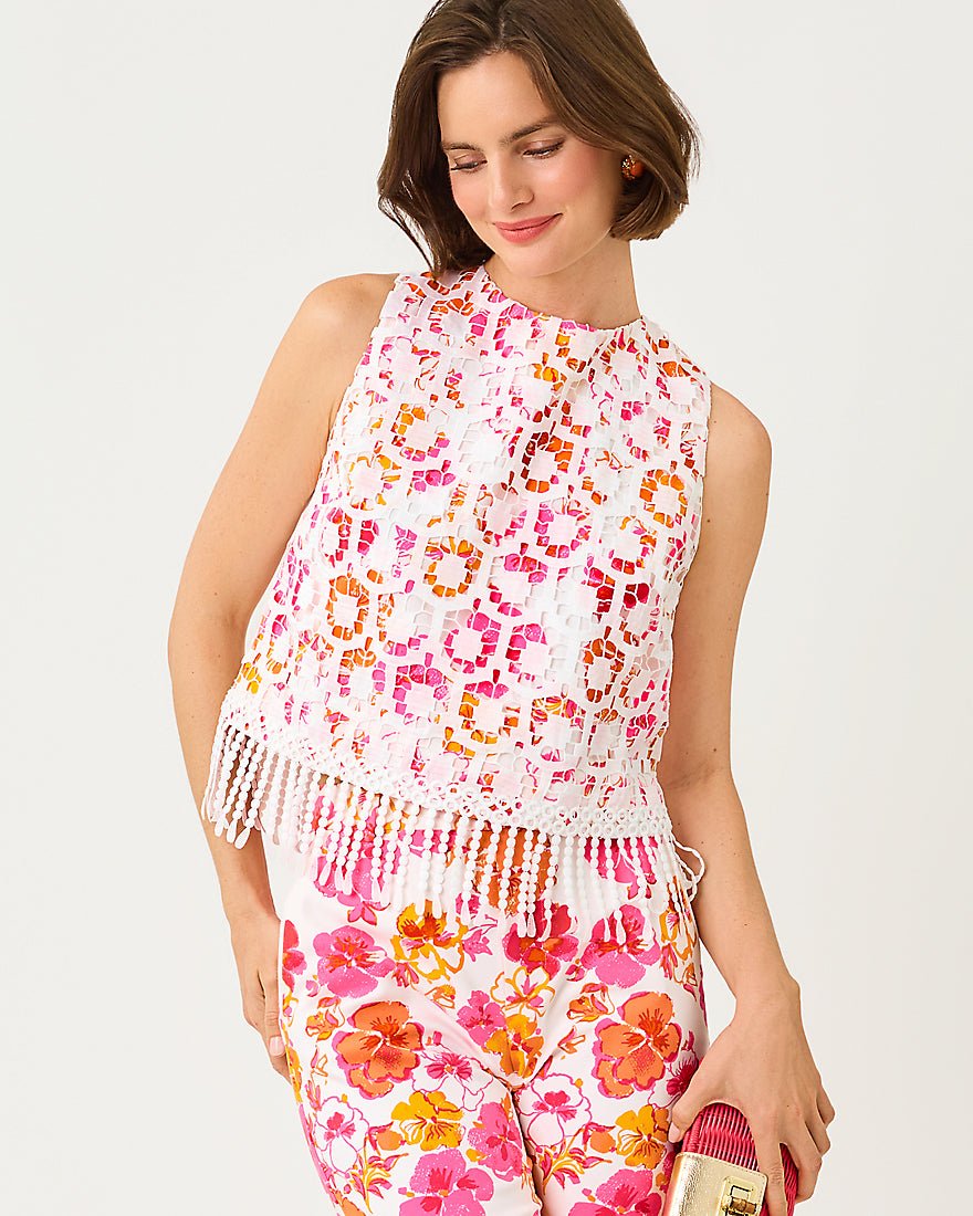 Lilly Pulitzer - Annaleese Sleeveless Cropped Top - Resort White Pansy Fansy