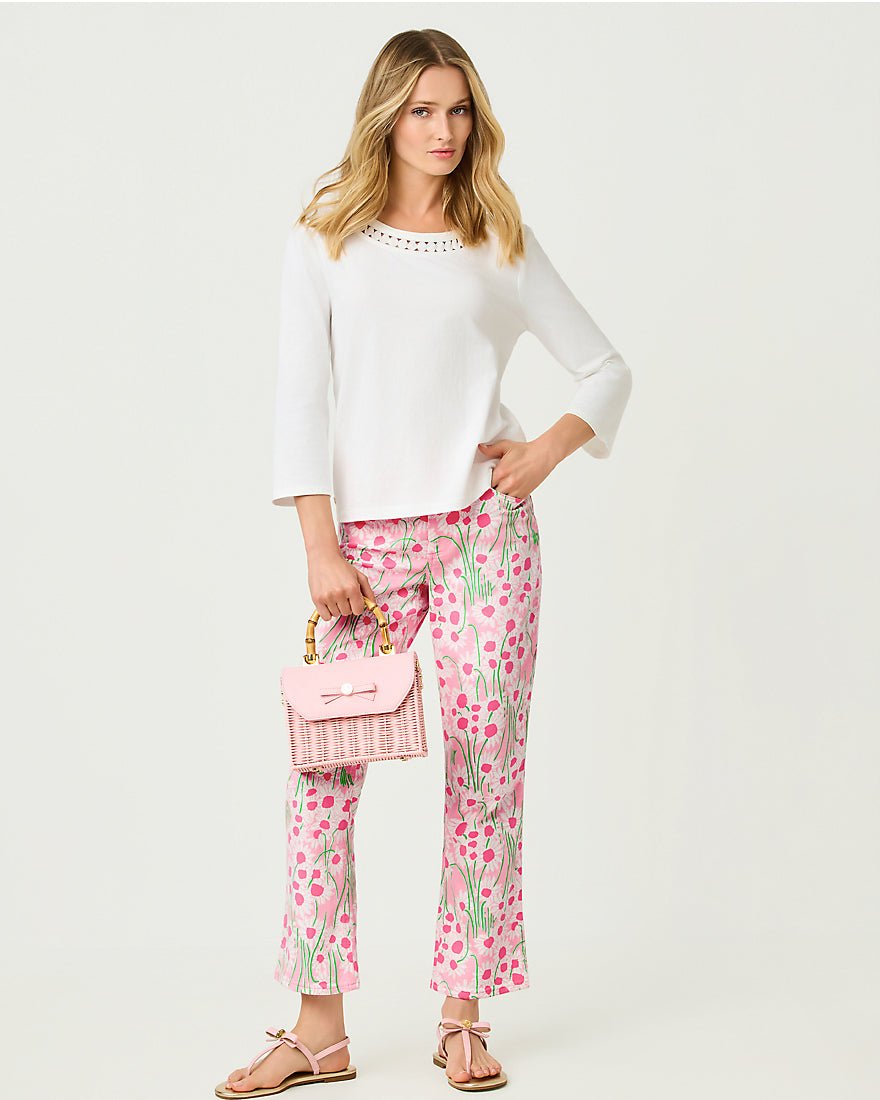 Lilly Pulitzer - Annet High Rise Crop Flare Jean - Conch Shell Pink Sunny Daisies