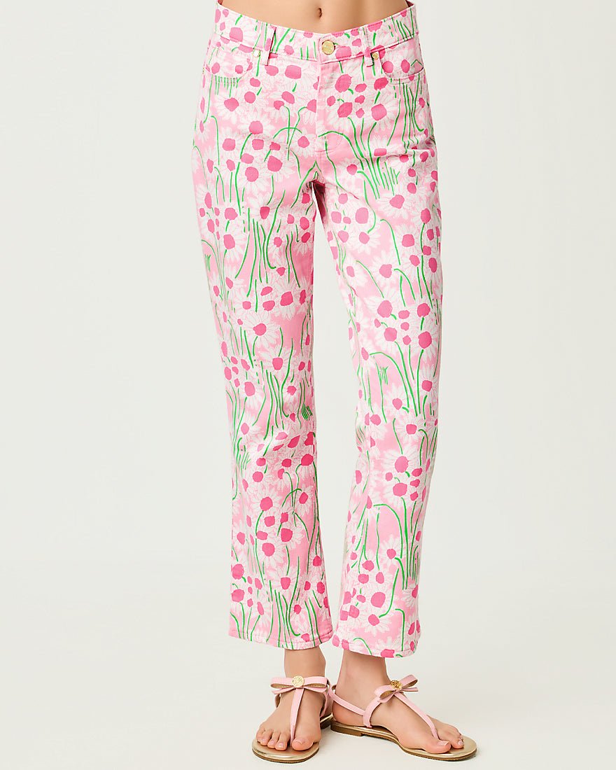 Lilly Pulitzer - Annet High Rise Crop Flare Jean - Conch Shell Pink Sunny Daisies